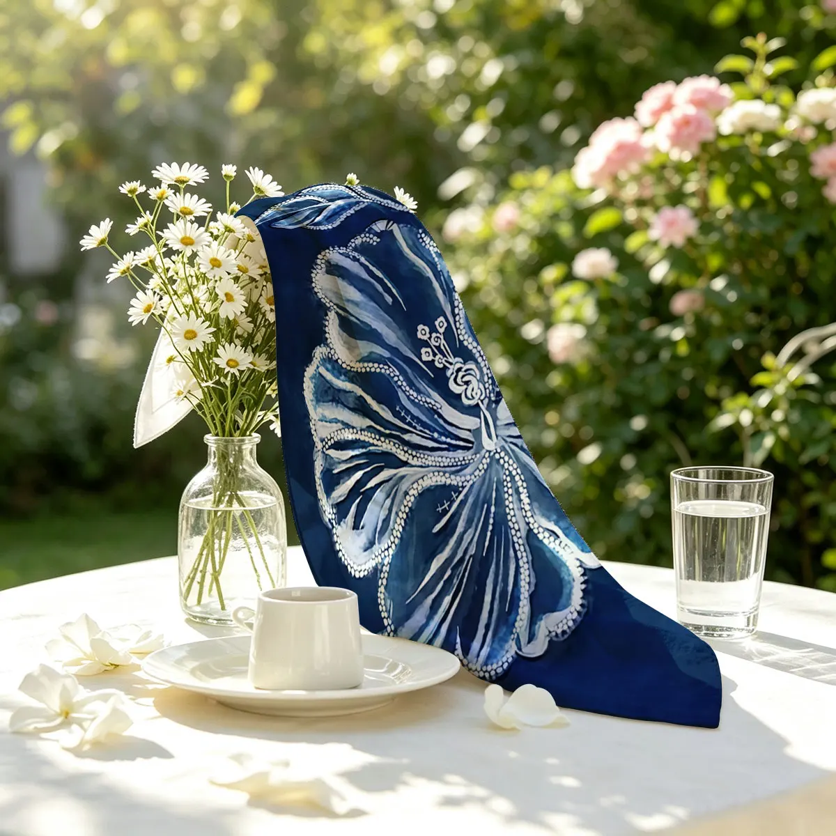 Navy Blue White Floral Bandana Paisley Headbands Hip Hop Kerchief Outdoor Unisex Headband Wrist Wraps Face Mask Handkerchief view 3