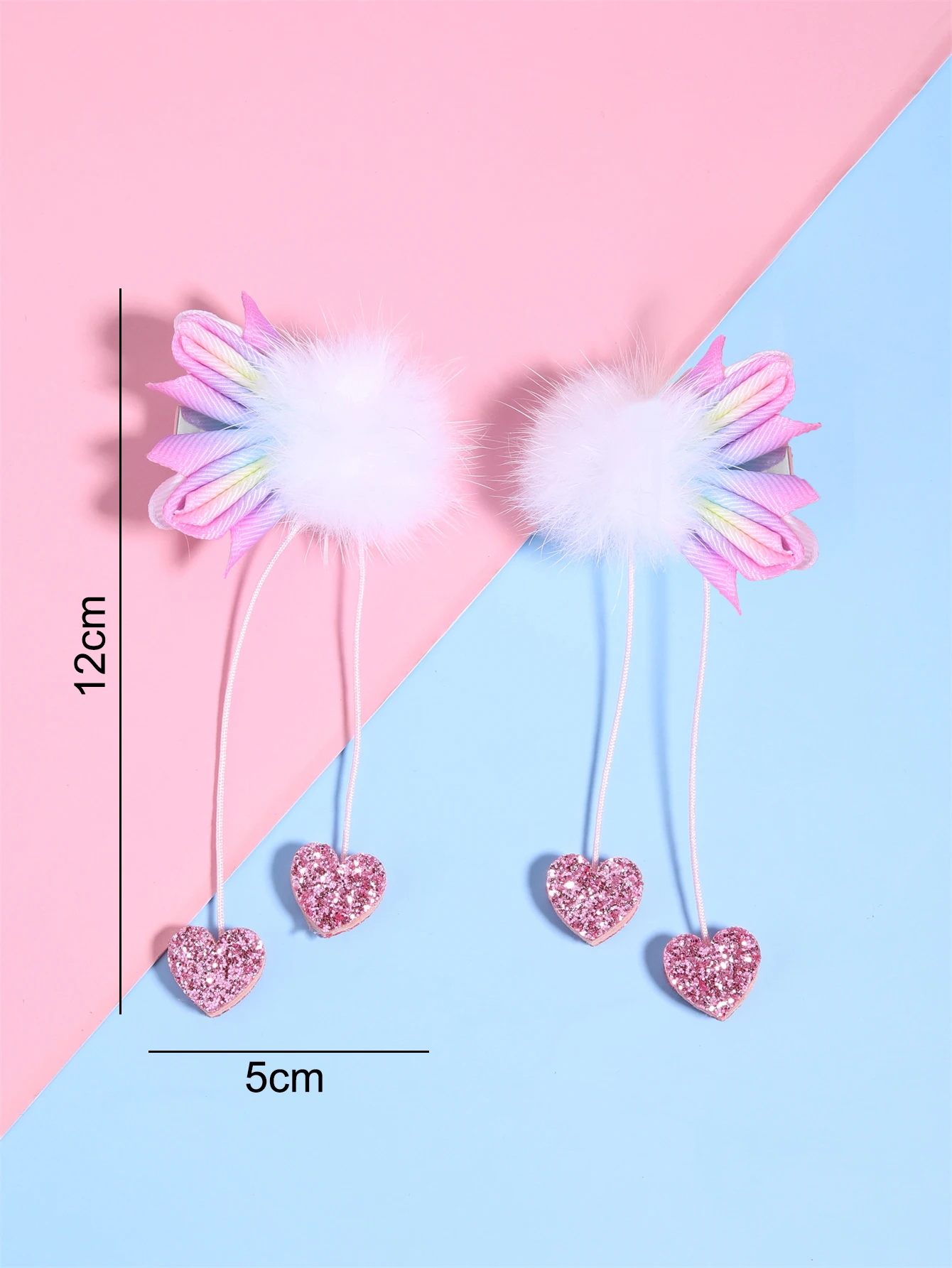 2pcs Gradient Rainbow Hair Clips for Girls Pompom Wings Clips with Tassel Barrettes Cute Hair Accessories for Kids Ideal Gifts