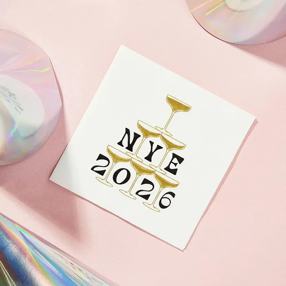 20 Stück NYE 2026 Servietten Silvester Urlaub Party Tischdekoration Zubehör Cocktail Abendessen Getränke Serviette NYE 2025 Feier Geschenk