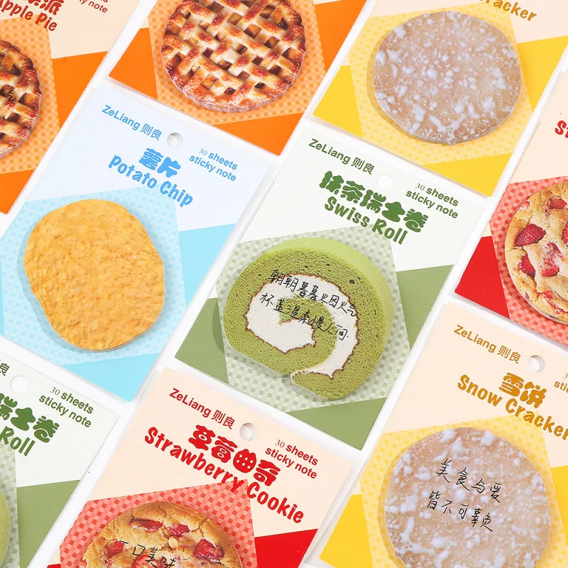 Party Series Snacks Shaped Sticky Notes for Cookies Bread Reusable Adhesive Memo Pads Tear Off Cute Stationery for Office Home