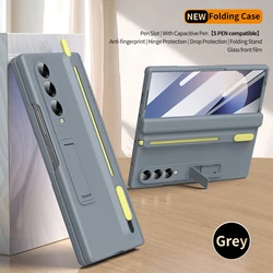 360 Full Protection Hinge Case For Samsung Galaxy Z Fold 8 7 6 5 4 3 Original With Touch Pen Folding Cover Tempered Glass Film