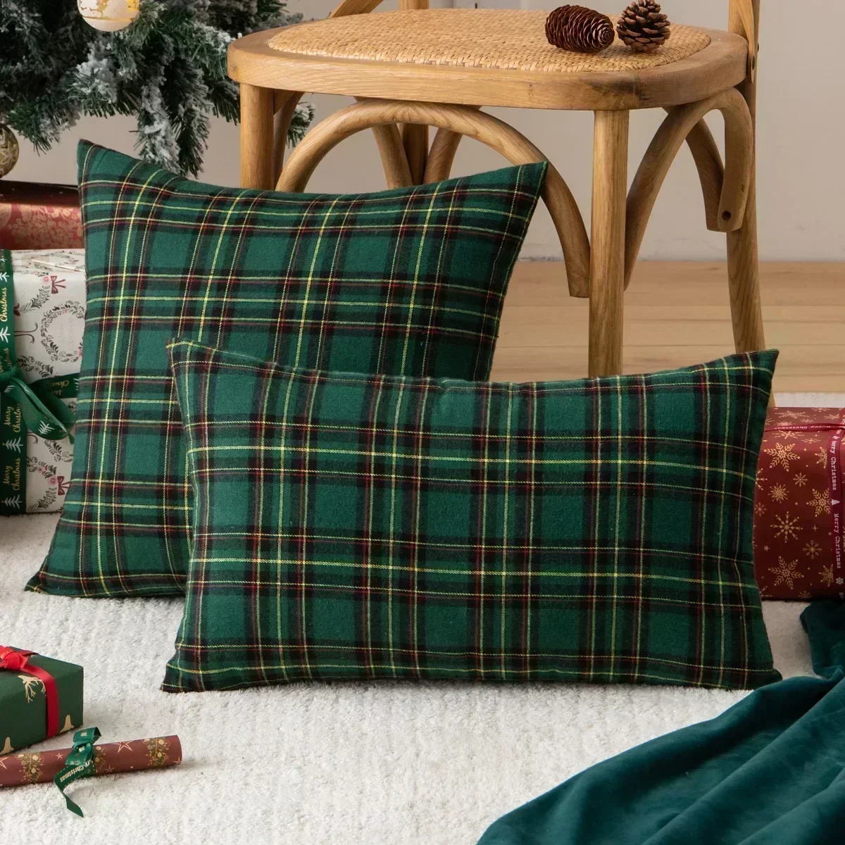 1PC Christmas Buffalo Check Plaid Throw Pillow Covers Cushion Case Polyester for Farmhouse Home Decor Red and Green Cojines