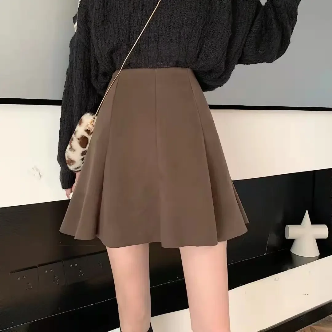 

Spring Woolen Skirts Fashionable All-match Short SkirtsThin Skirts Women's Anti-glare Pleated Skirts