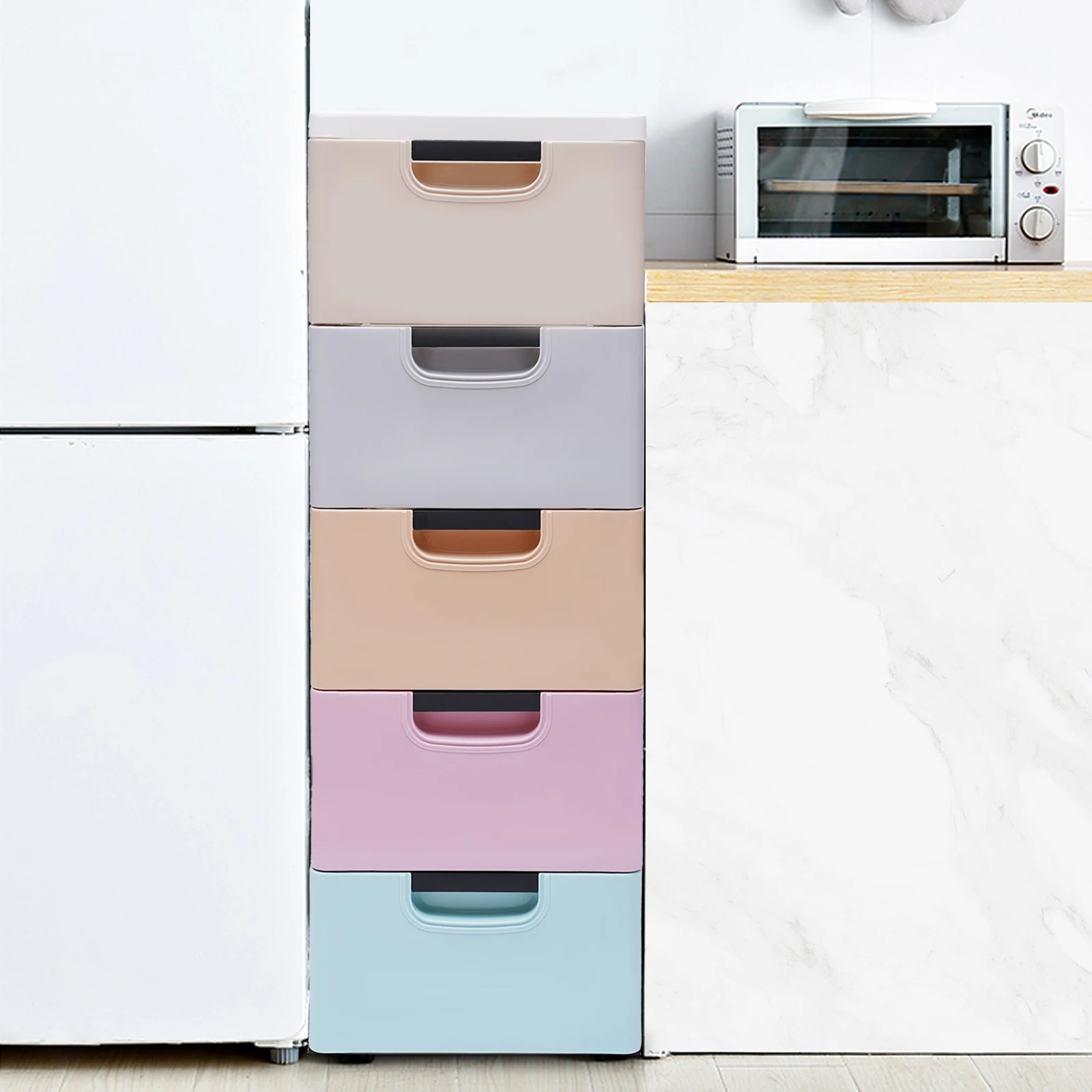 5-Tier Storage Cabinet 30×40×84cm - Soft Color, Plastic Drawer Organizer for Bathroom, Balcony, or Utility Room