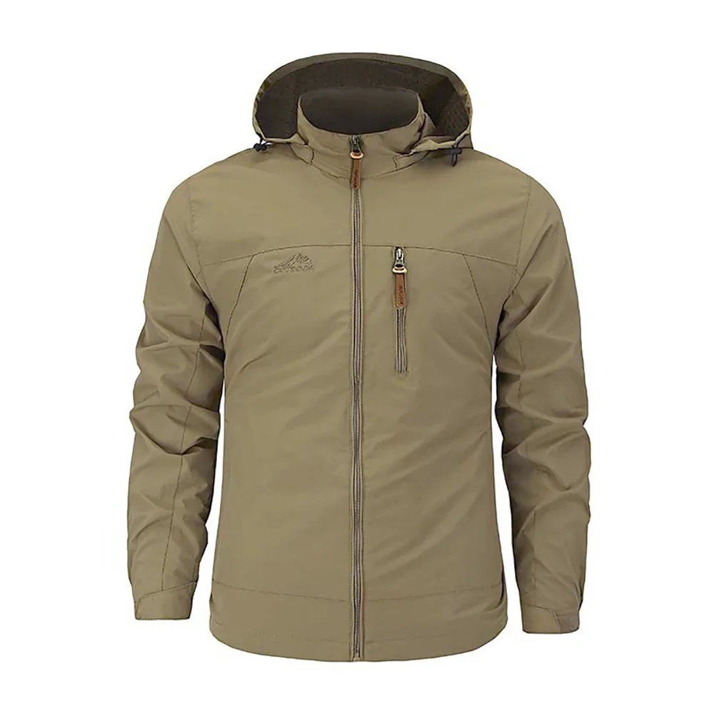 

Spring Fall Men's Outdoor Jacket Windproof Waterproof Hooded Slim Fit Breathable Punching Jackets Camping Hiking Male Outwear