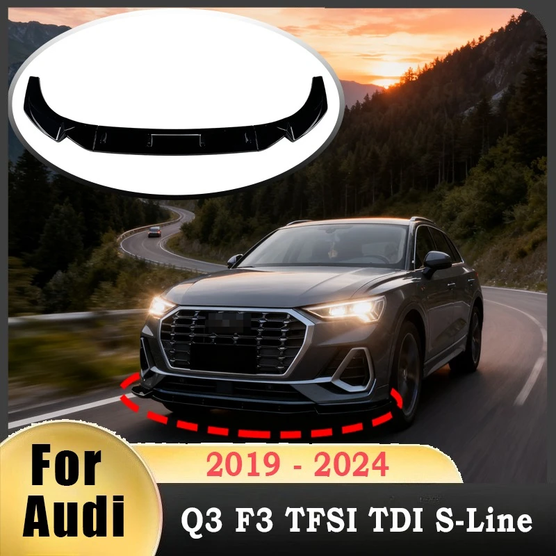 

For Audi Q3 F3 TFSI TDI S-Line 2019-2024 Front Bumper Lip Spoiler Side Splitter Diffuser Protection Body Kit Guard Protector