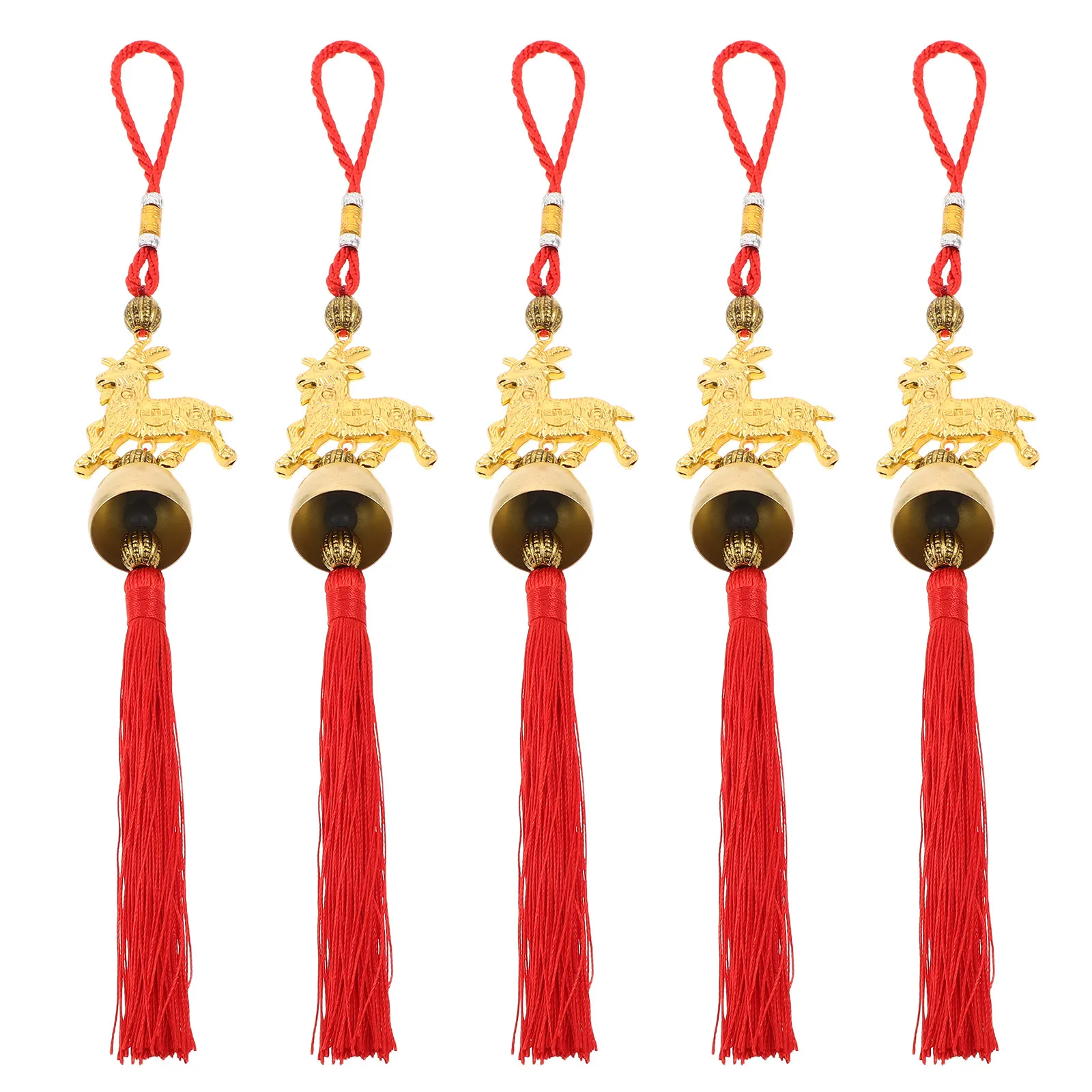 5Pcs Chinese Zodiac Goat Tassel Decorations Elegant Fabric Metal Lunar New Year Hanging Ornaments for Home Office Festival