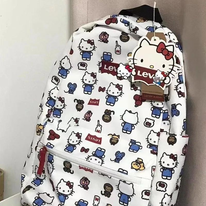 

Anime 2026 New Sanrio Hello Kitty Kawaii Cartoon Backpack for Teen Girls Cute School Bag for High School Students Lovely Girl
