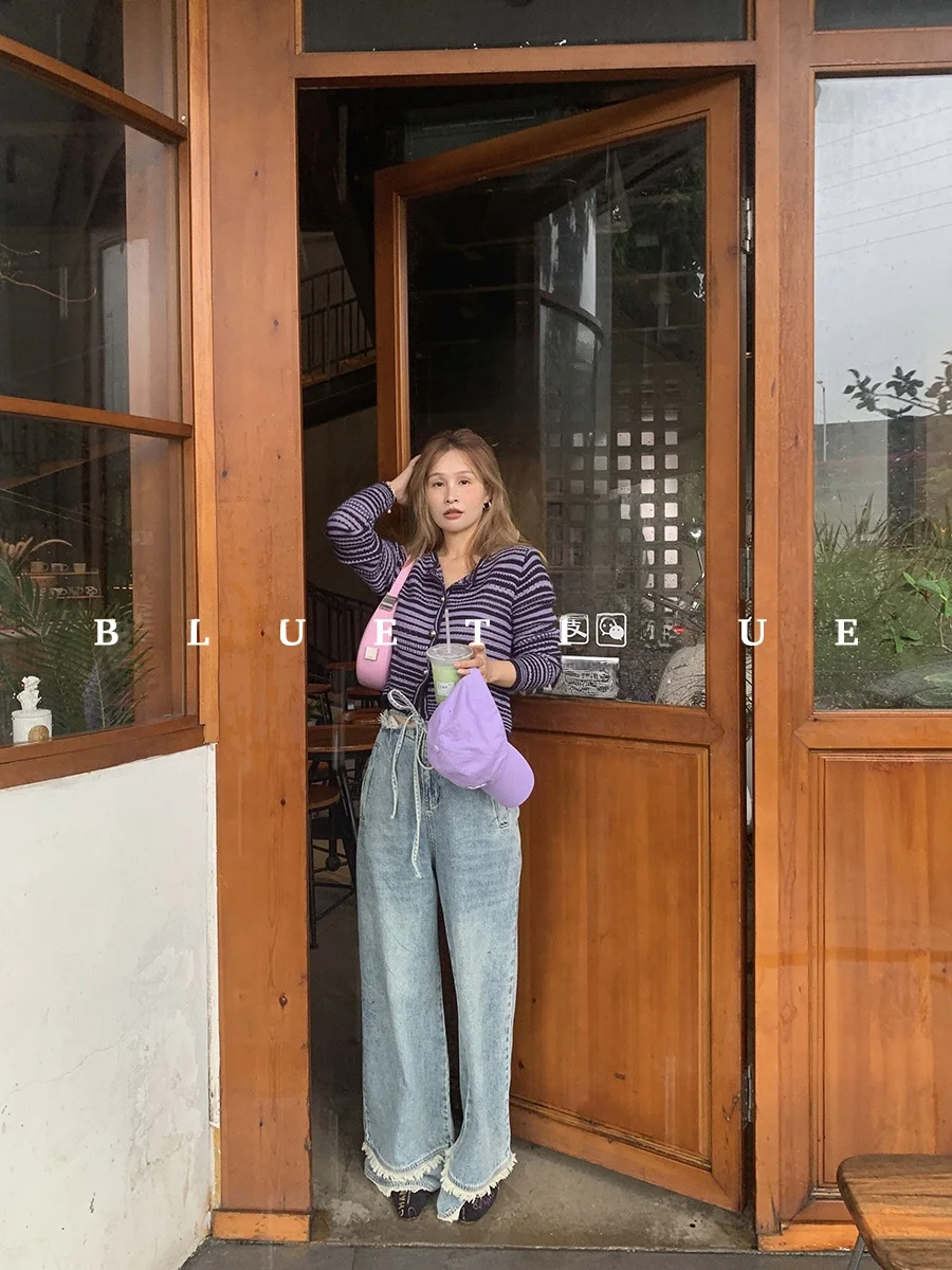 

Джинсы Blue Collection Double Layer Frayed для женщин, модные, осень 2023, с рюшами по низу, прямые, из денима