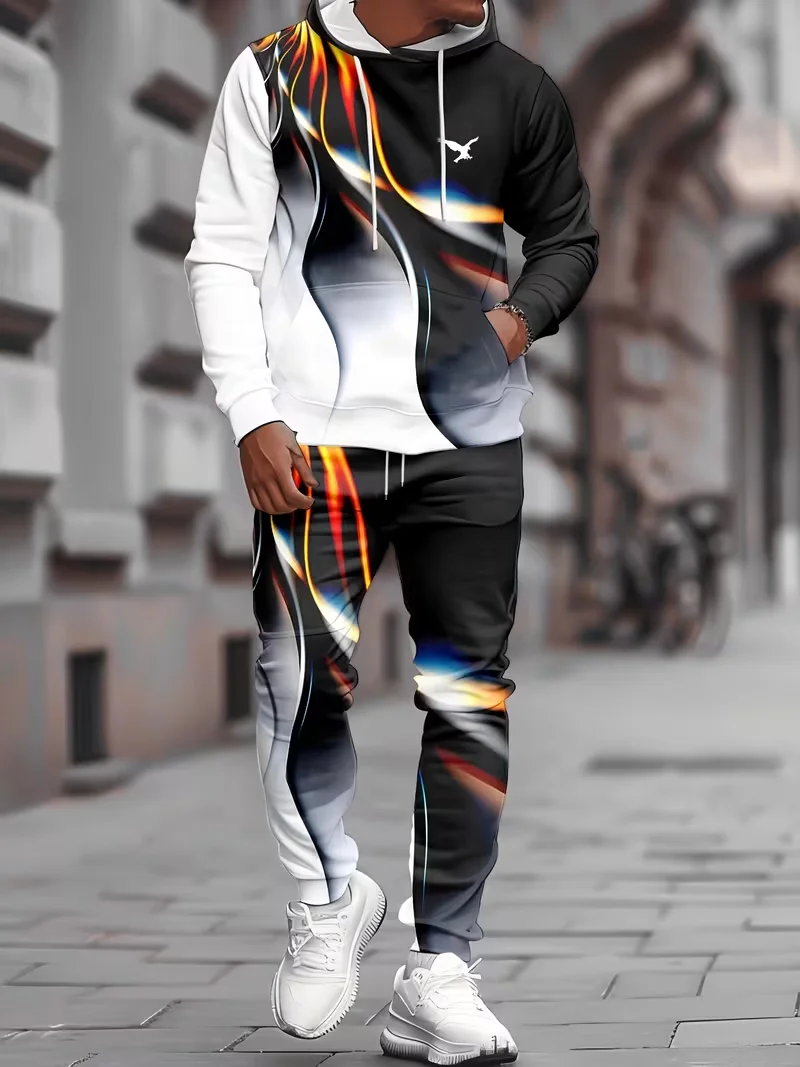 The new men's set for Spring and Autumn features a casual fashionable soft and comfortable 3D print Tracksuit 2pcs Suit
