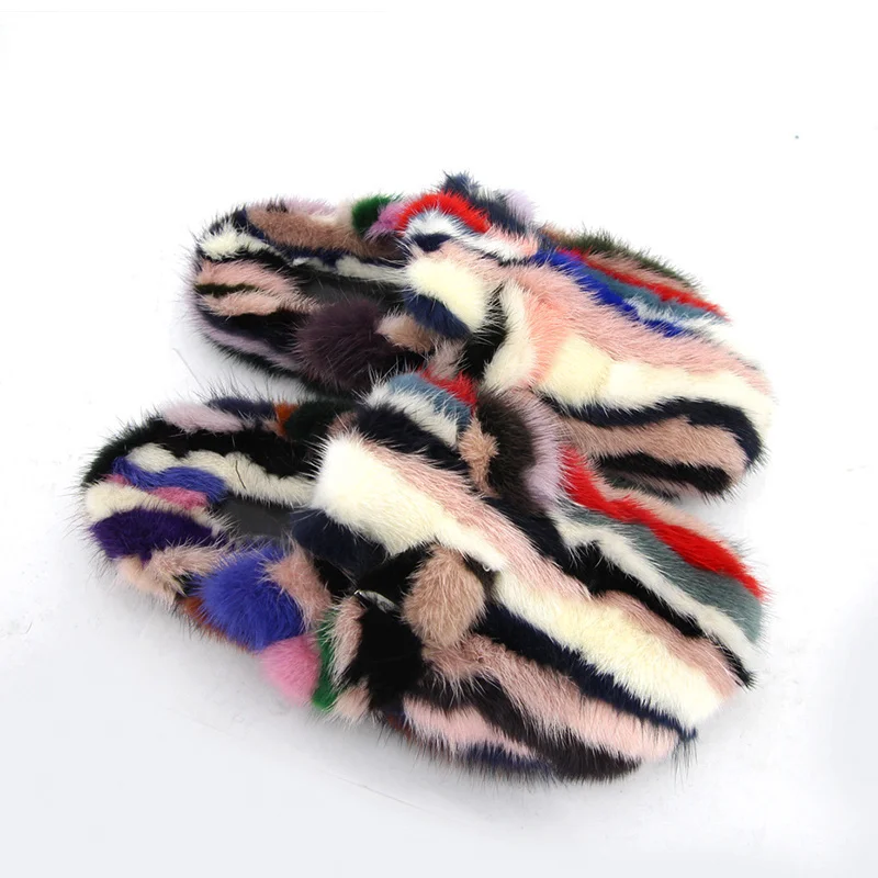 2026 Fashion Mink Fur Slippers Women's Cork Shoes Slides Woman Shoes Comfortable Arch Support Shoes Outdoor Flat Fur Slippers