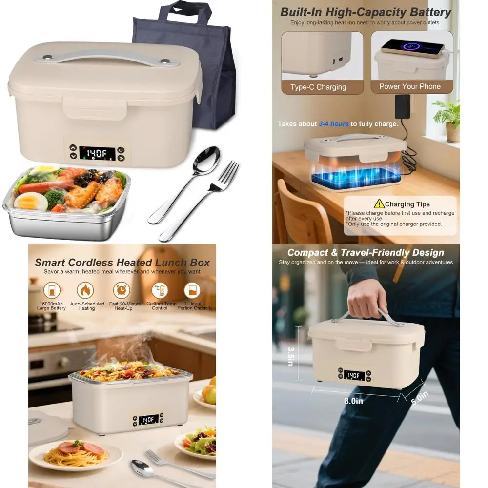 

Portable Rechargeable Electric Lunch Box, 1L Capacity, Auto-Scheduled Heating for Men and Women
