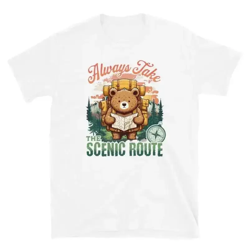 Funny Bear T Shirt Outdoor Camping Scenic Route Hiking Humor