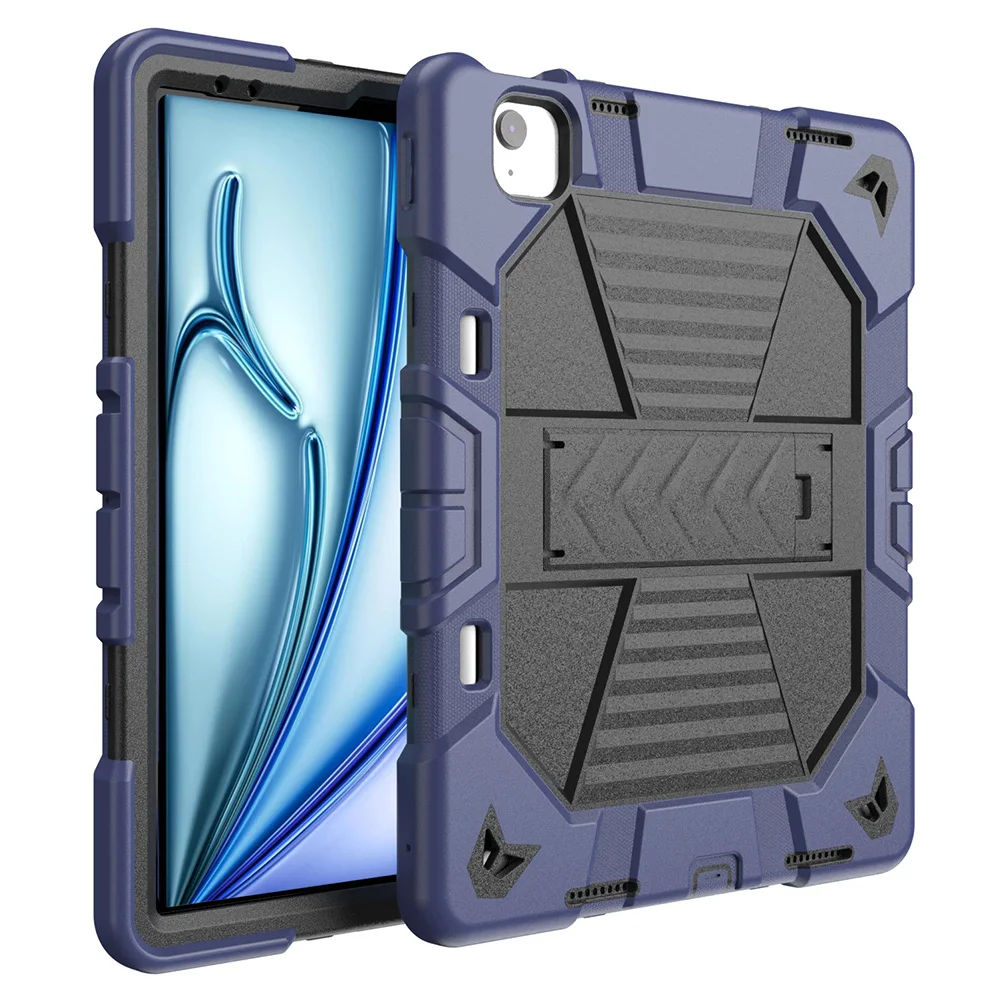 For iPad Air 13 (2026)  /  (2025)  /  (2024) Tablet Case with Kickstand PC + Silicone Shockproof Protective Cover - Navy Blue +