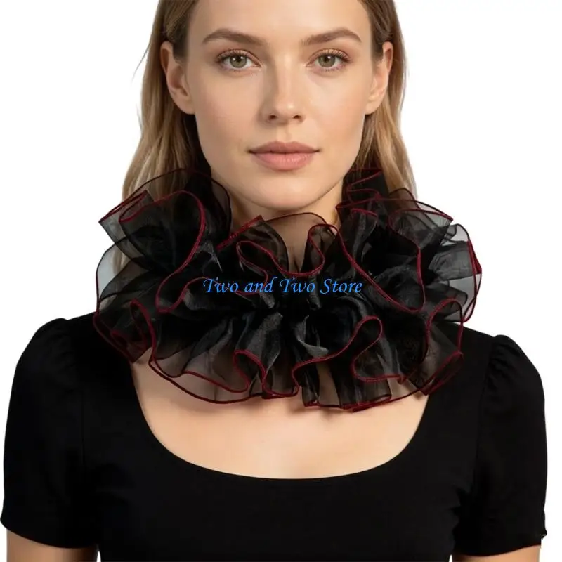HX6F Women Detachable Ruffle Collar Jabot False Collar Multilayer Design Neckpiece