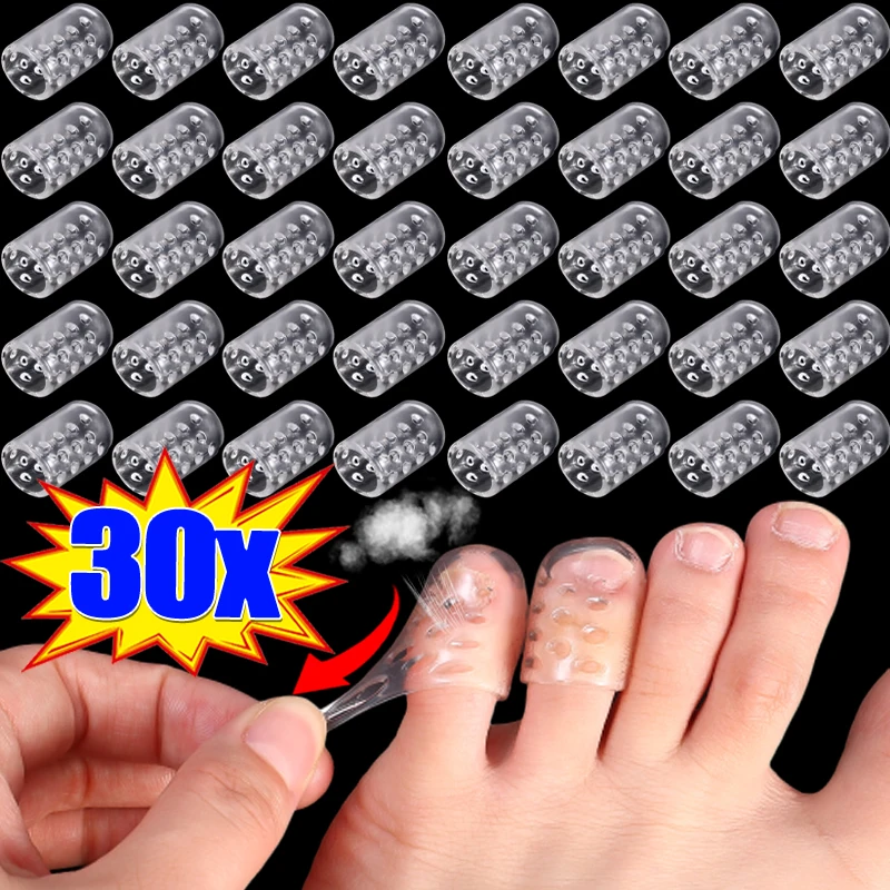 30pcs Transparent Silicone Toe Caps Women Men Gel Little Toe Finger Tube Protector Anti-Friction Breathable Foot Care Toe Covers