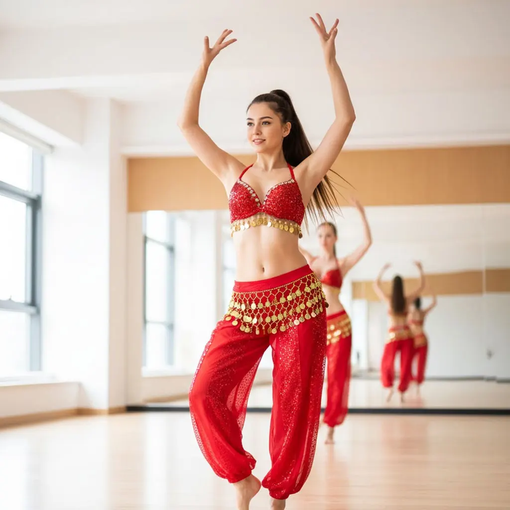 Spodnie do tańca brzucha z szyfonu - etniczny indyjski strój do ćwiczeń i występów tanecznych