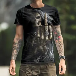 Erkekler için Vintage T shirt korku Undead kafatası desen 3D baskılı kısa kollu moda boy T-shirt rahat erkek giyim