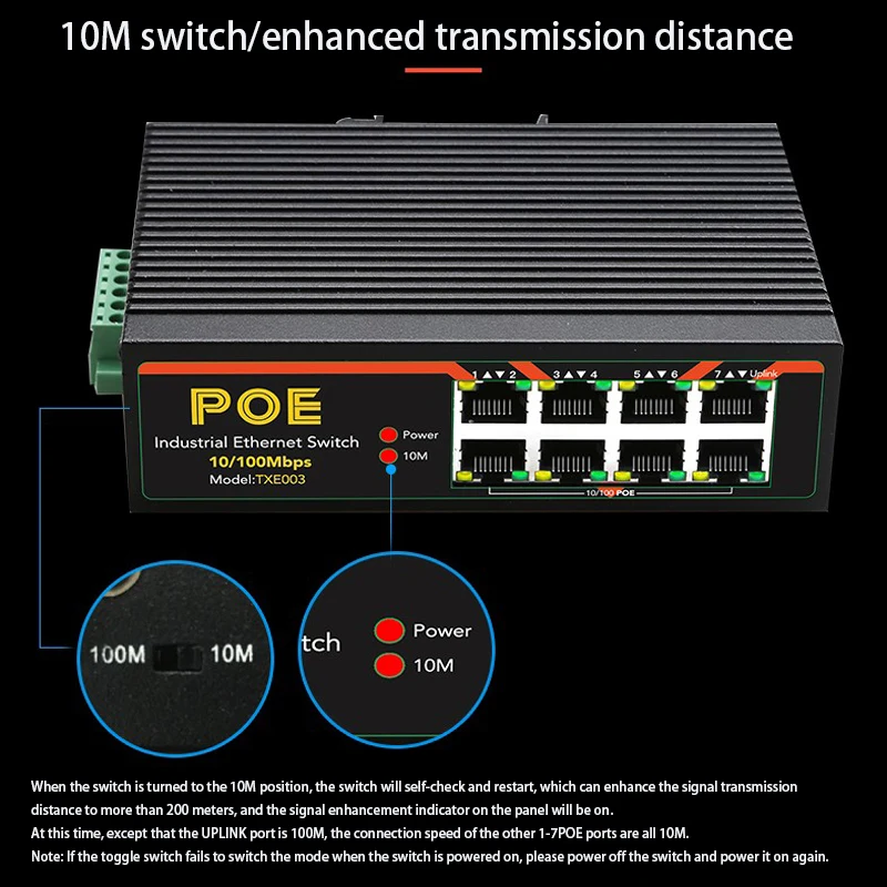 RJ-45 порт промышленного класса 10/100 Мбит/с Ethernet RJ45 хаб видео наблюдения игры POE сетевой коммутатор 8 портовый рельсовый Тип RJ45 переключатель