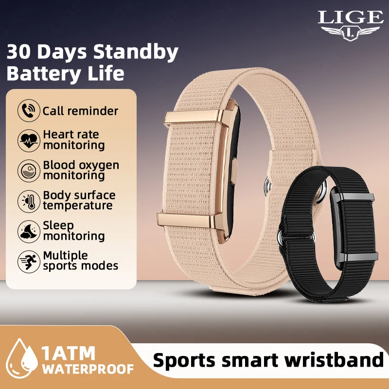 

LIGE New Sports Bracelet For Men Women Heart Rate Body Temperature HRV Monitoring Call Reminder Smart Watch Band Fitness Tracker