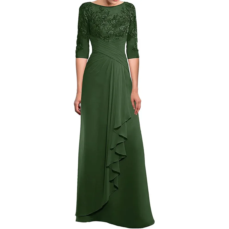 Mother of The Bride Dresses with Sleeves Chiffon Off Shoulder Lace Formal Evening Gown Wedding Guest Dresses for Women