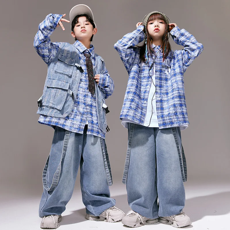 

Boys Hip Hop Short Sleeve Shirt Baggy Jeans Girls Street Dance Jacket Loose Pants Clothes Set Kids Streetwear Child Jazz Costume