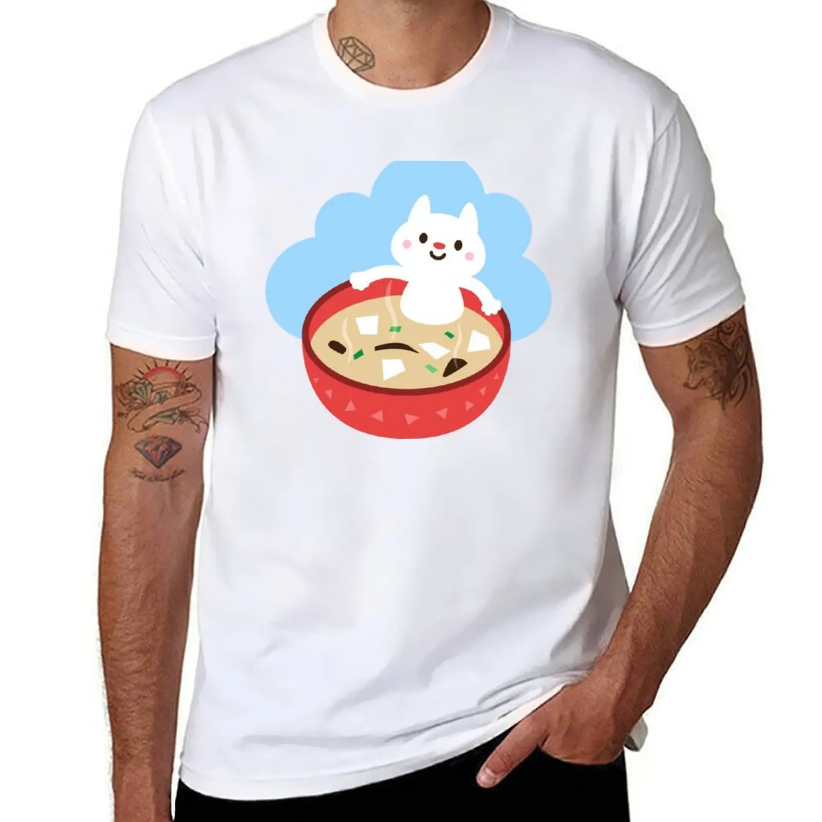 

Футболка Miso Cat, футболка с аниме, мужская простая футболка