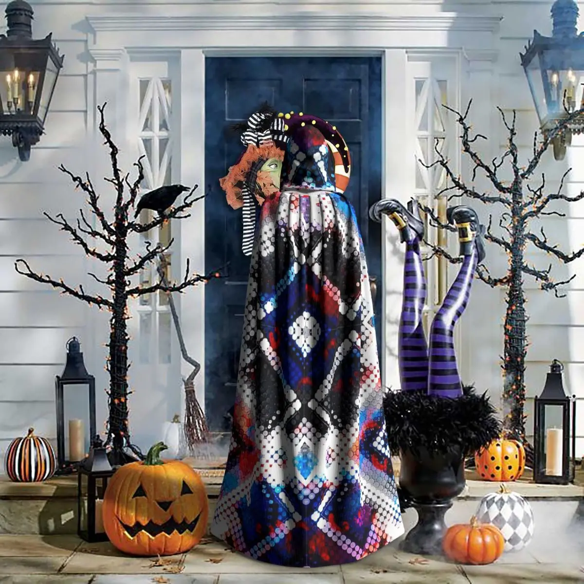 후이초르 멕시코 전통 롱 후드 망토 마녀 중세 의상 코스프레 케이프 할로윈 코트 성인 유니섹스