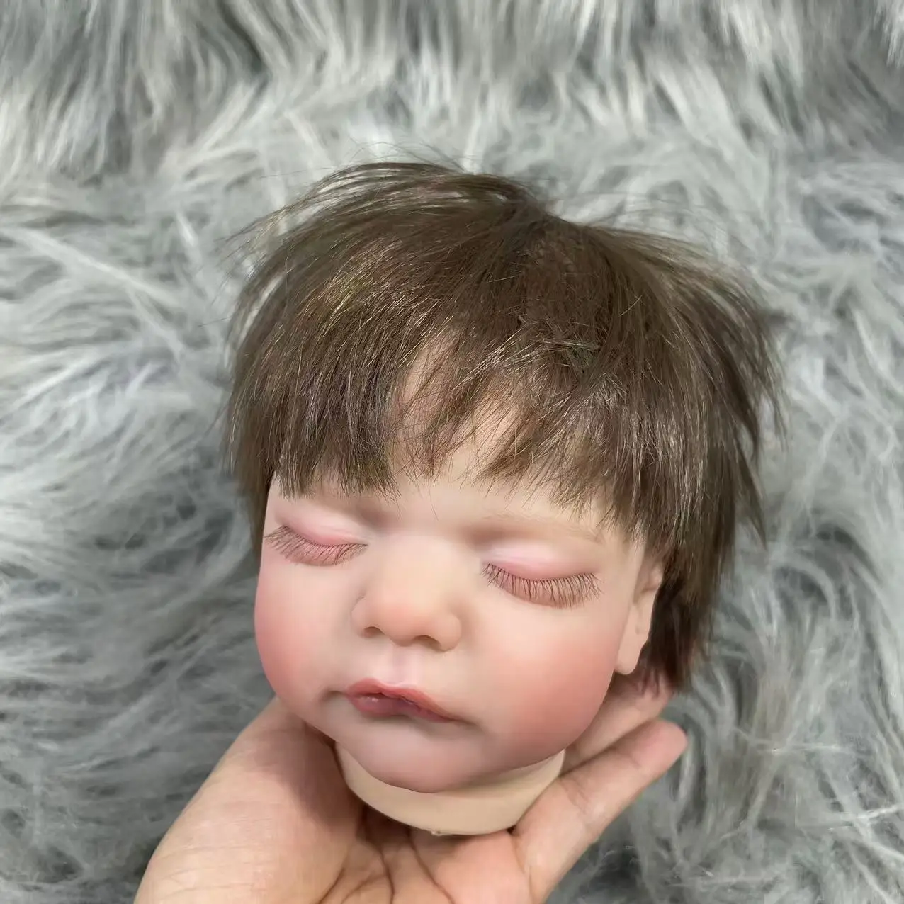 19 Inch Already Painted Reborn Doll Kits Sam With Hair Transplant Lifelike 3D Painted Skin Visible Veins Handmade Mold