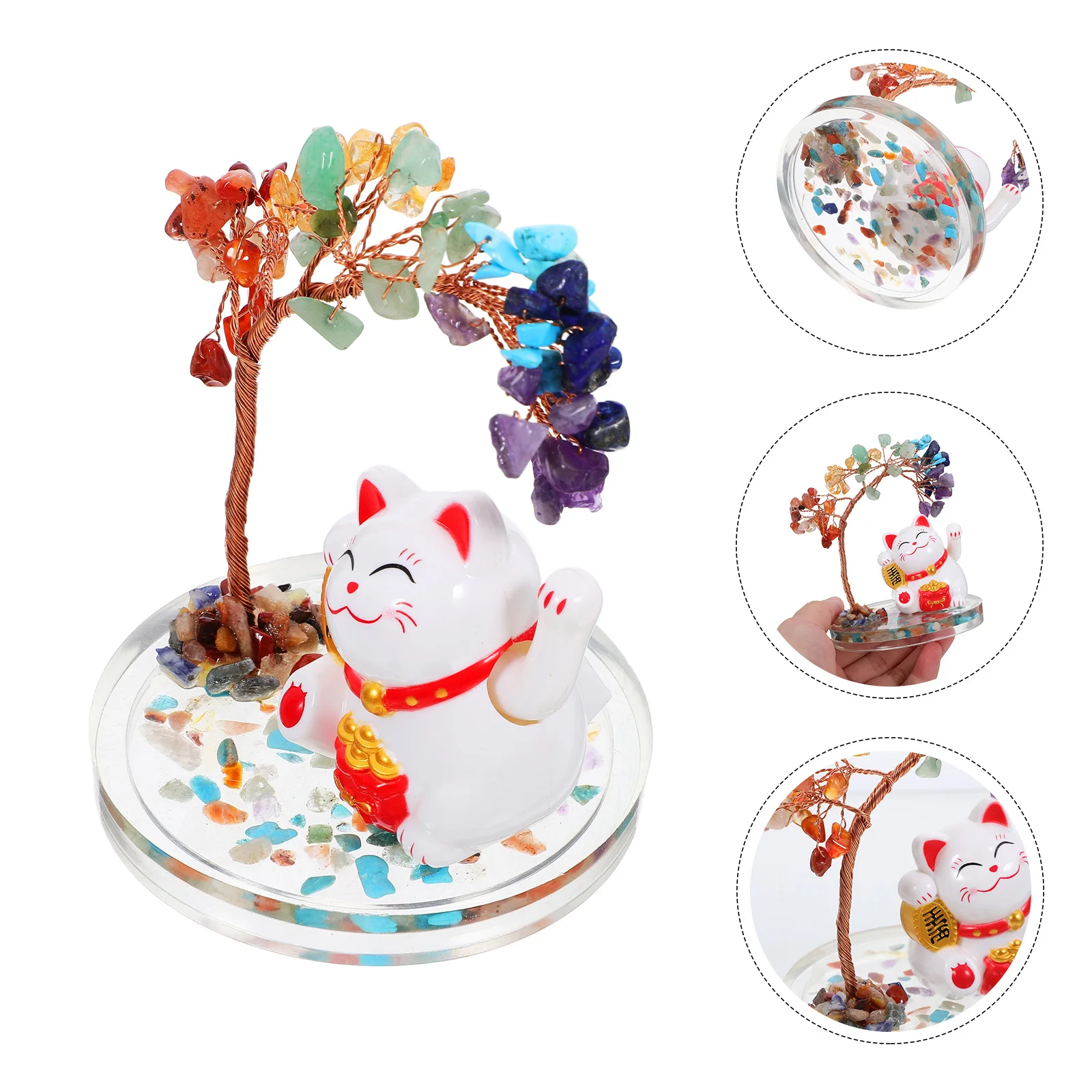 

Fortune Cat Statue Crystal Tree Ornament Home Office Desk Decoration Exquisite Crystal Tree Sculpture Living Room Decor