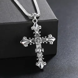 Hip-Hop Trendy Brand for Men Women Necklace Flame Cross Simple Pendant Retro Accessories Sweater Chain Jewelry Gift