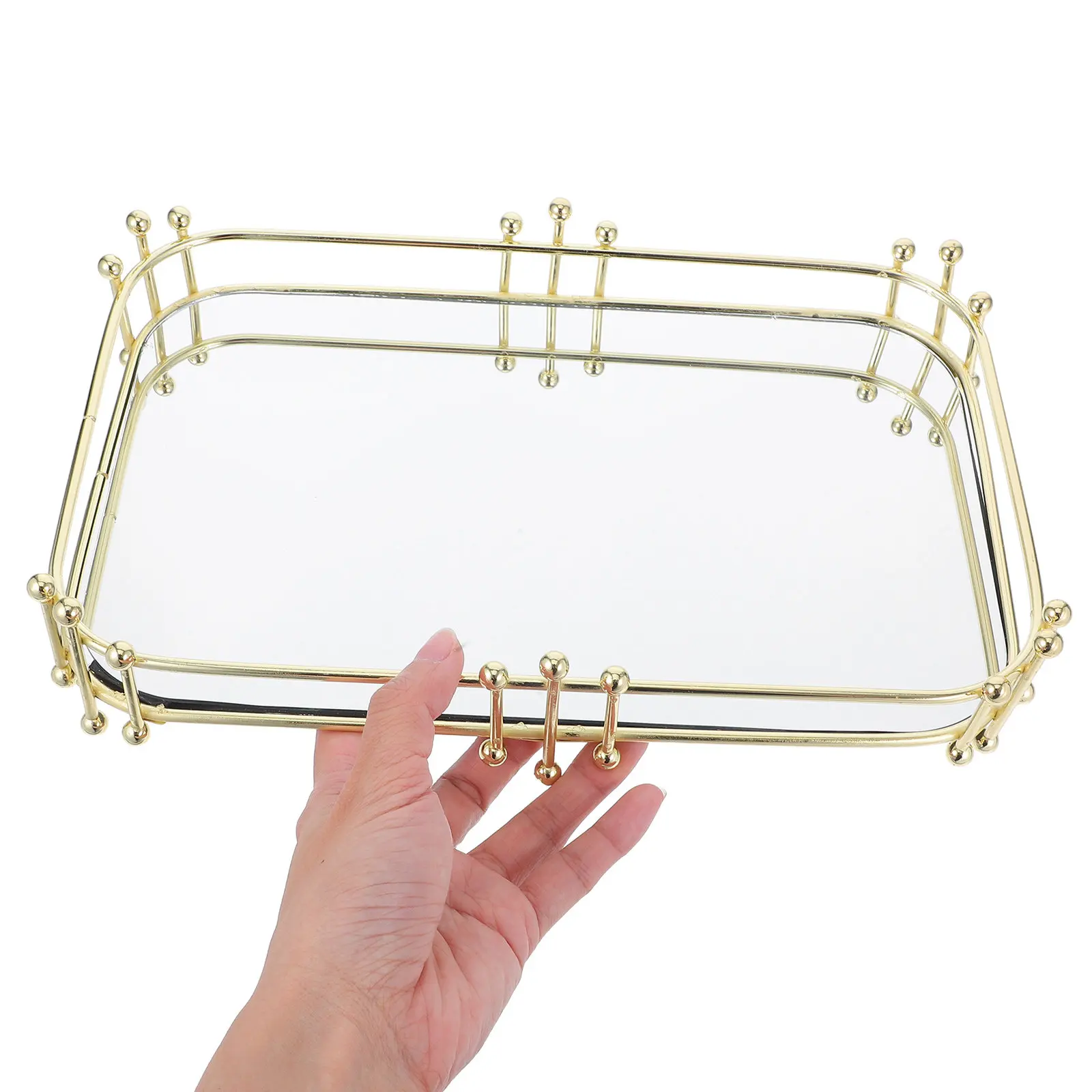 

Elegant Iron Vanity Tray for Dresser Bathroom Countertop Makeup Skincare Perfume Jewelry Organizer Stylish Decorative Storage
