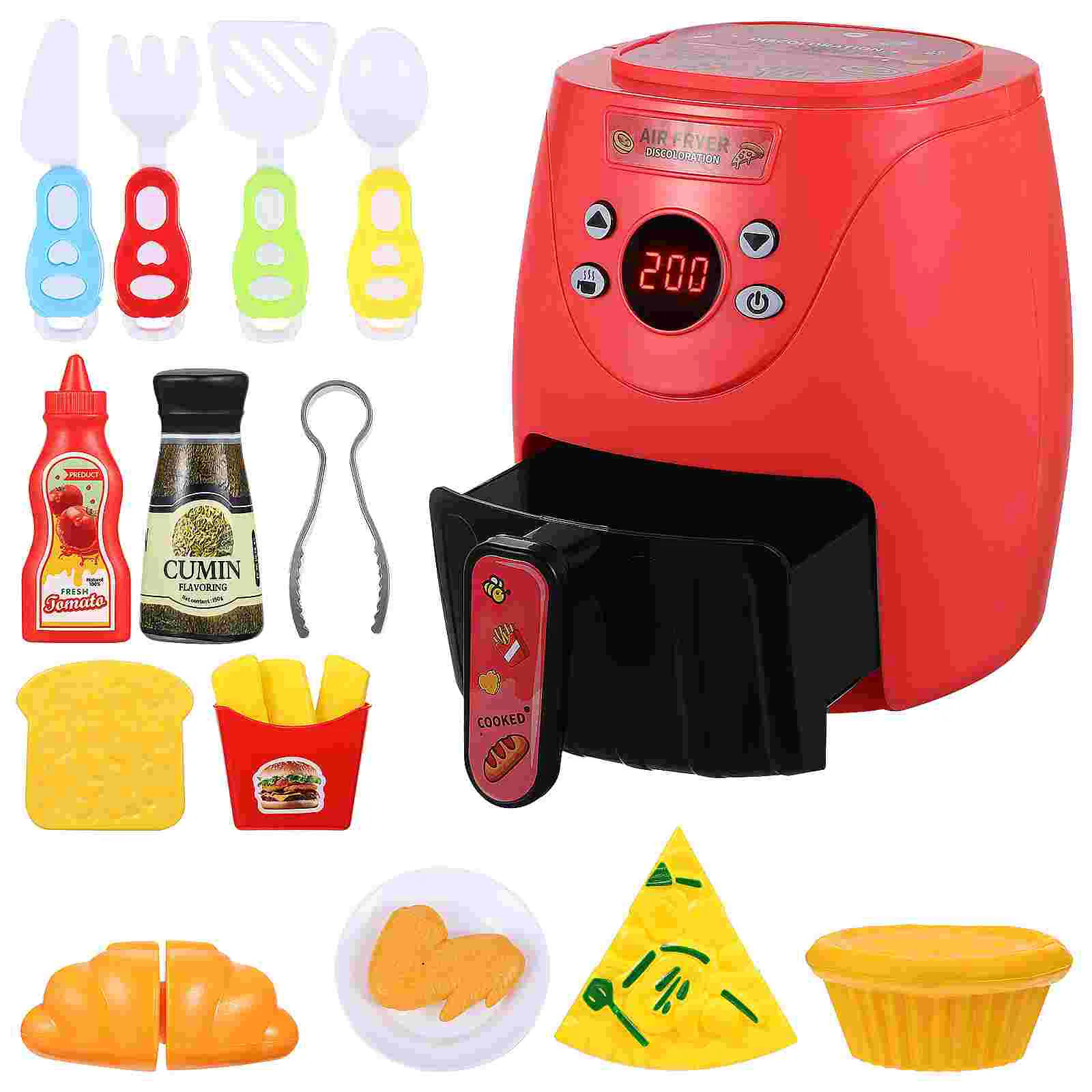 Tomato Red Color Changing Air Fryer Kitchen Pretend Plaything Model Toy Food Mini Playset Abs Cooking Child Kids Toys