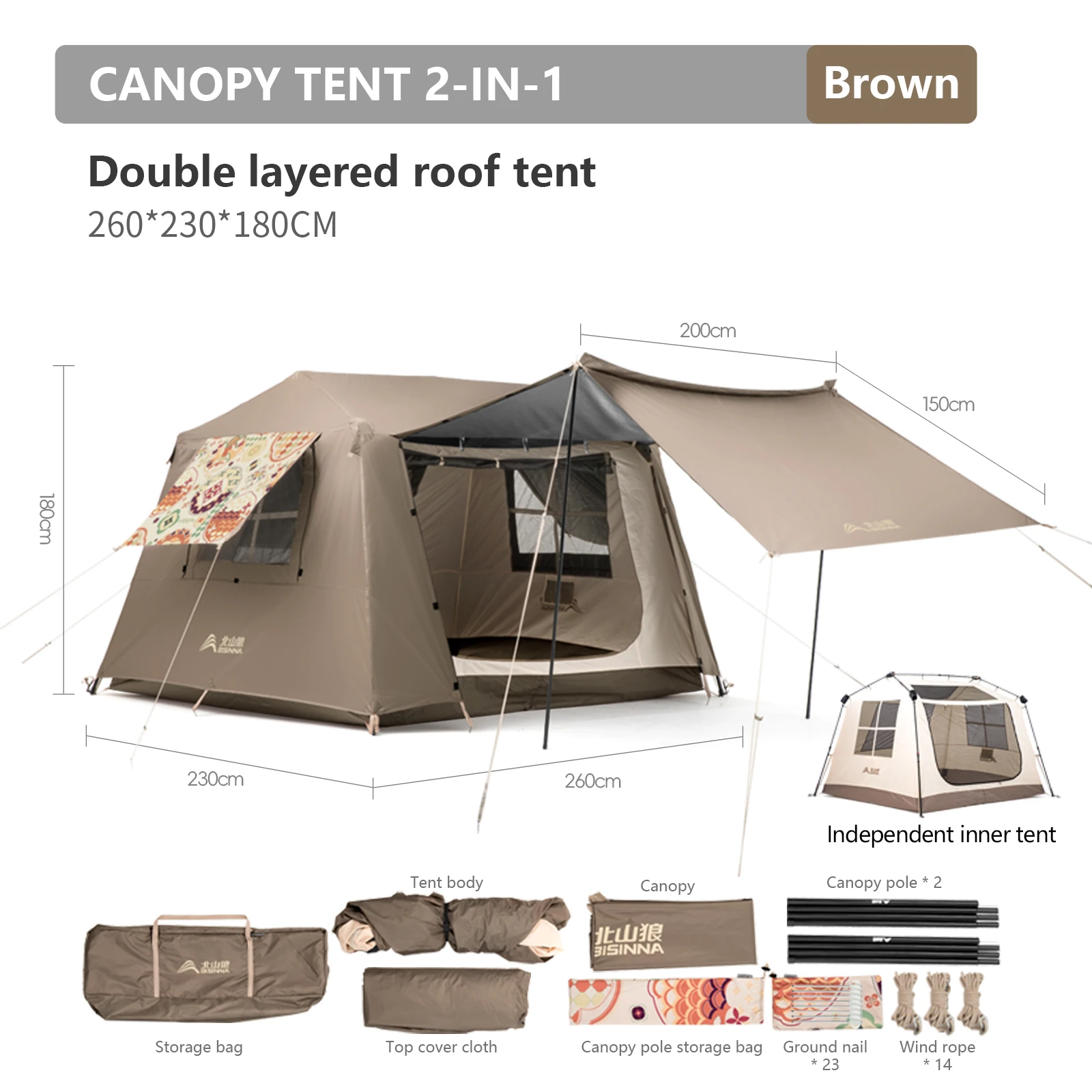 BISINNA Camping Tent voor Familie 4-8 Persoon Grote Quick-Setup Dubbellaags Tenten Outdoor Picknick Reizen kamp Tent