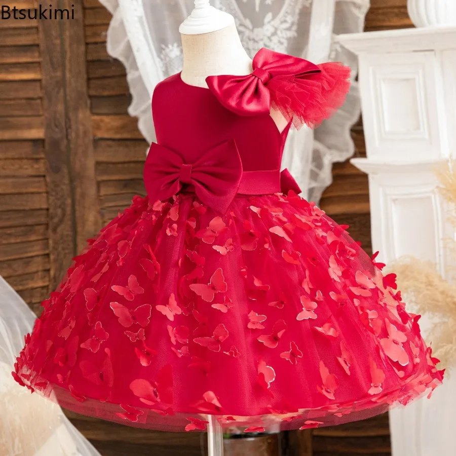 Summer New Style Girls' Bubble Princess Dresses Fashion Children's Performance Evening Dress Girls' Butterfly Knot Tulle Dress