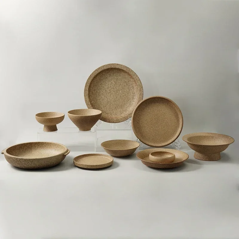 Retro Frosted Brown Shallow Dish Restaurant With Round Artistic Conception Western Food Steak Pasta Plate Exquisite Tableware