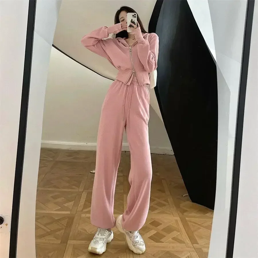 Women Fashion Clothing Sets Casual Tracksuit Hoodies Pants 2Pcs Suit Solid Color 2024 Autumn Winter Female Loose Sports Outfits