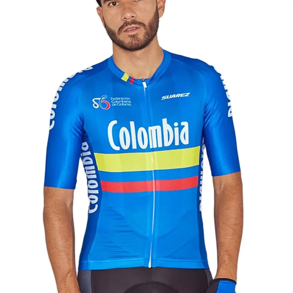 Colombia Team Men\'s  Cycling Short Sleeve Blue Breathable Jerseys Bicycle Ciclismo Maillot Sportwear MTb Mountain Bike Clothing