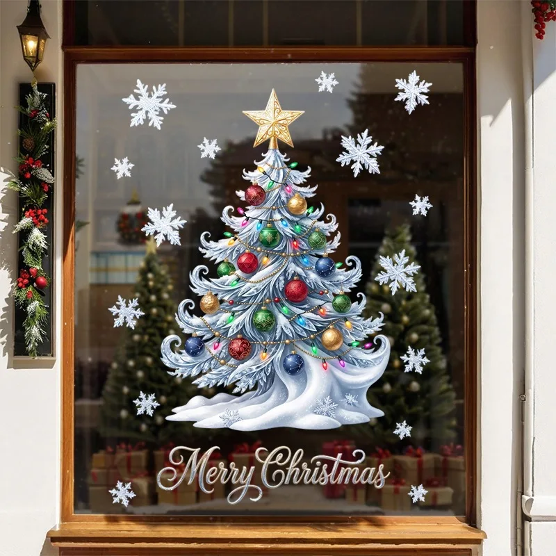 Christmas Tree Wall Stickers Glass Decal Xmas Tree Snowflake Window Sticker Christmas Decoration For Home Wall Ornaments Navidad