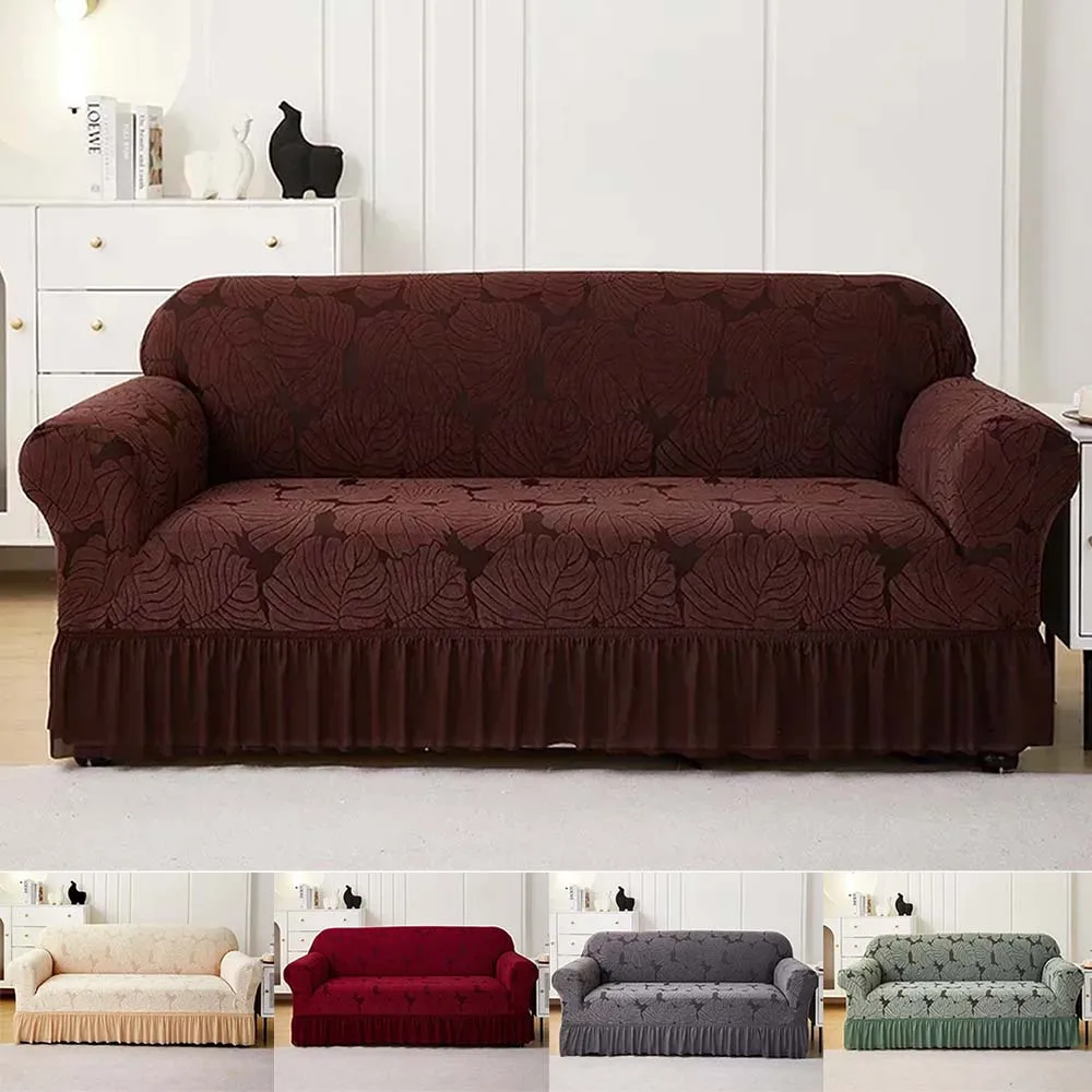 

All-Inclusive Sofa Cover with Skirt Non-slip Elastic Couch Cover for Bedroom Living Room Home Decor Armrest Leaves Pattern 쇼파 커버