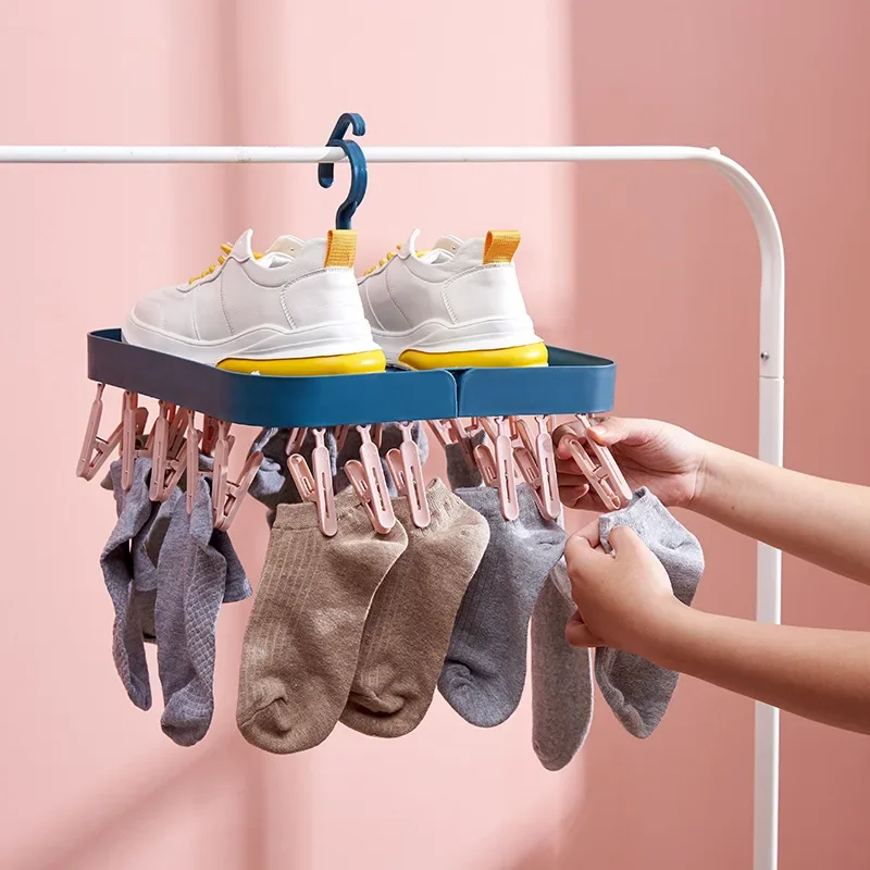 Multi functional clothes hanger, dormitory socks, underwear folding, multi clip windproof drying rack