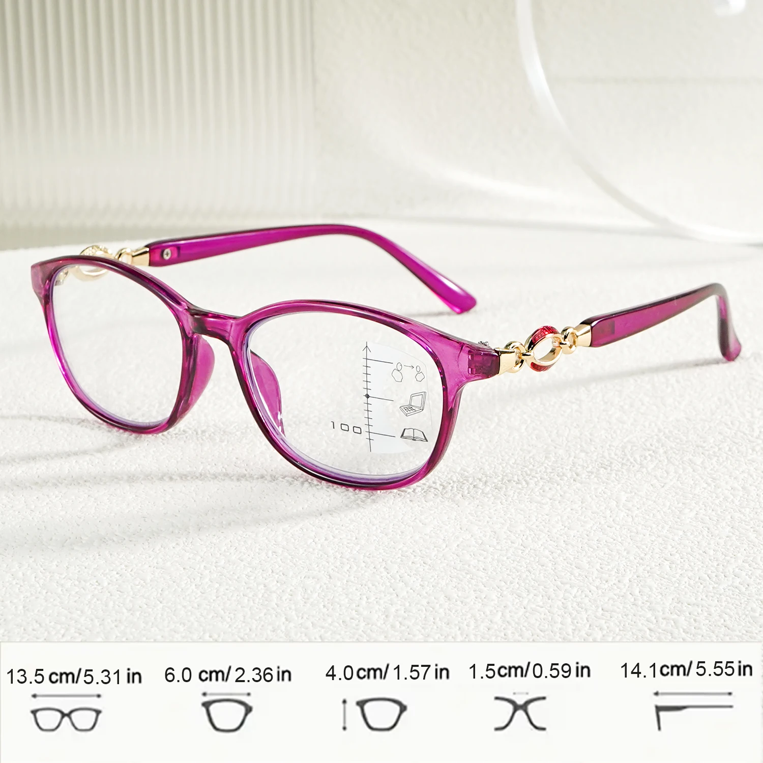 Progressive Multifocal Reading Glasses (3-in-1 Function) +1.0 to +4.0,  Ultra-Light PC Frame, Unisex Design, Vision Correction