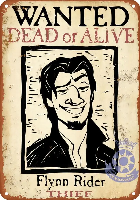 Wanted Flynn Rider: Pôster de nariz quebrado, sinal de lata de metal vintage para decoração de escritório/casa/sala de aula/banheiro 8 x 12 polegadas
