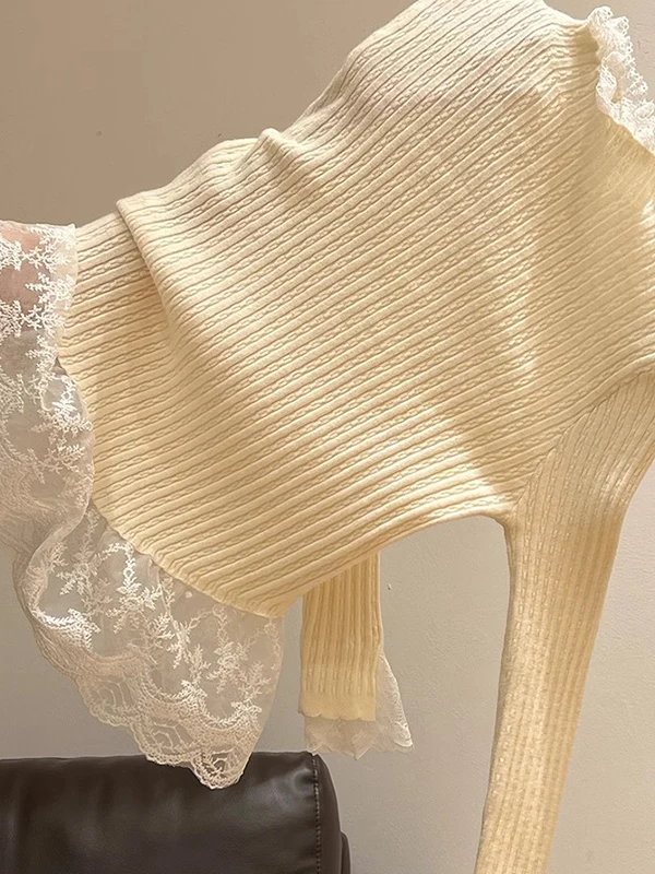 Damen-Strickoberteil mit Spitzenspleiß, hoher Kragen, schmale Passform, weiche, gemütliche Basisschicht, irt Inner Wear, French Sle Long Sve