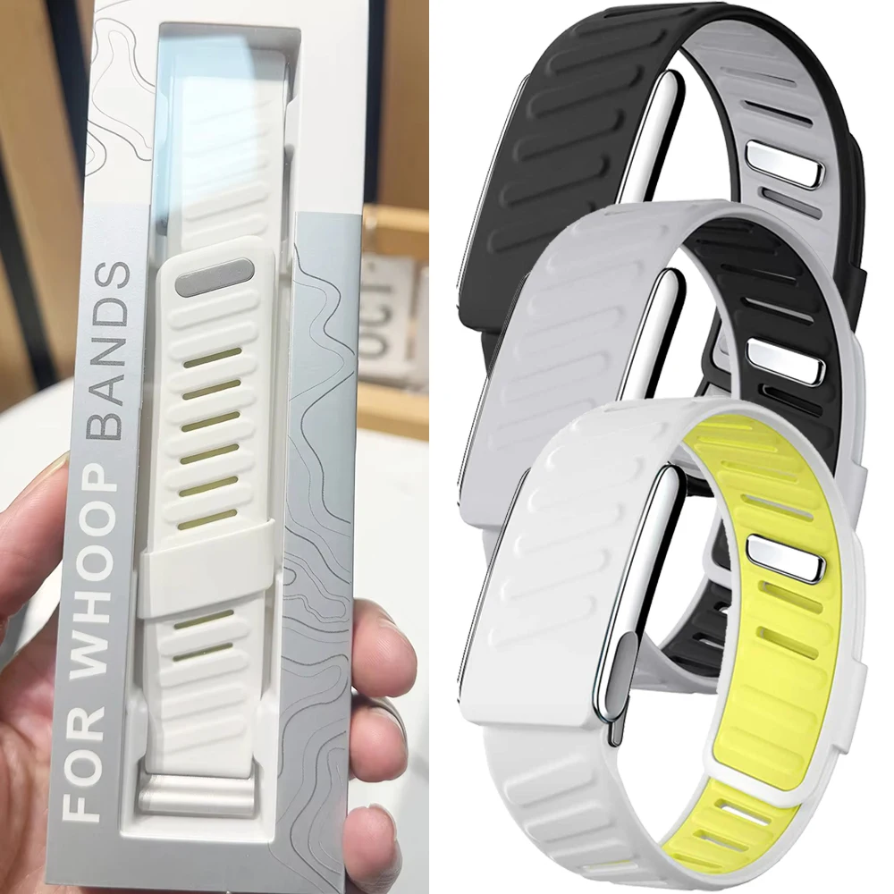 Suitable for Whoop 5.0 dual-color silicone soft strap watch replacement band, official same style suitable for MG sports wristband, equipped with a metal frame