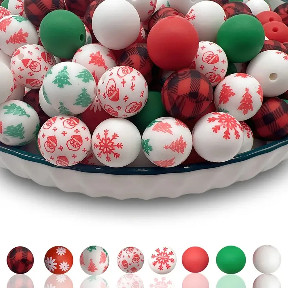 25/40PCS Christmas Themed Silicone Bead Set, Perfect for DIY Handmade Crafts Such as Keychains, Necklaces, Bracelets, Etc