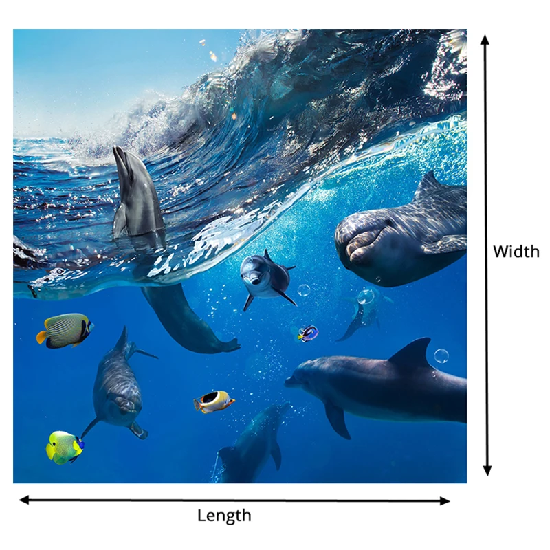 Cartoon Dolphins 3D Floor Painting Mural Wallpaper Bathroom Kids Bedroom PVC Self-Adhesive Waterproof Floor Wallpaper 3 D