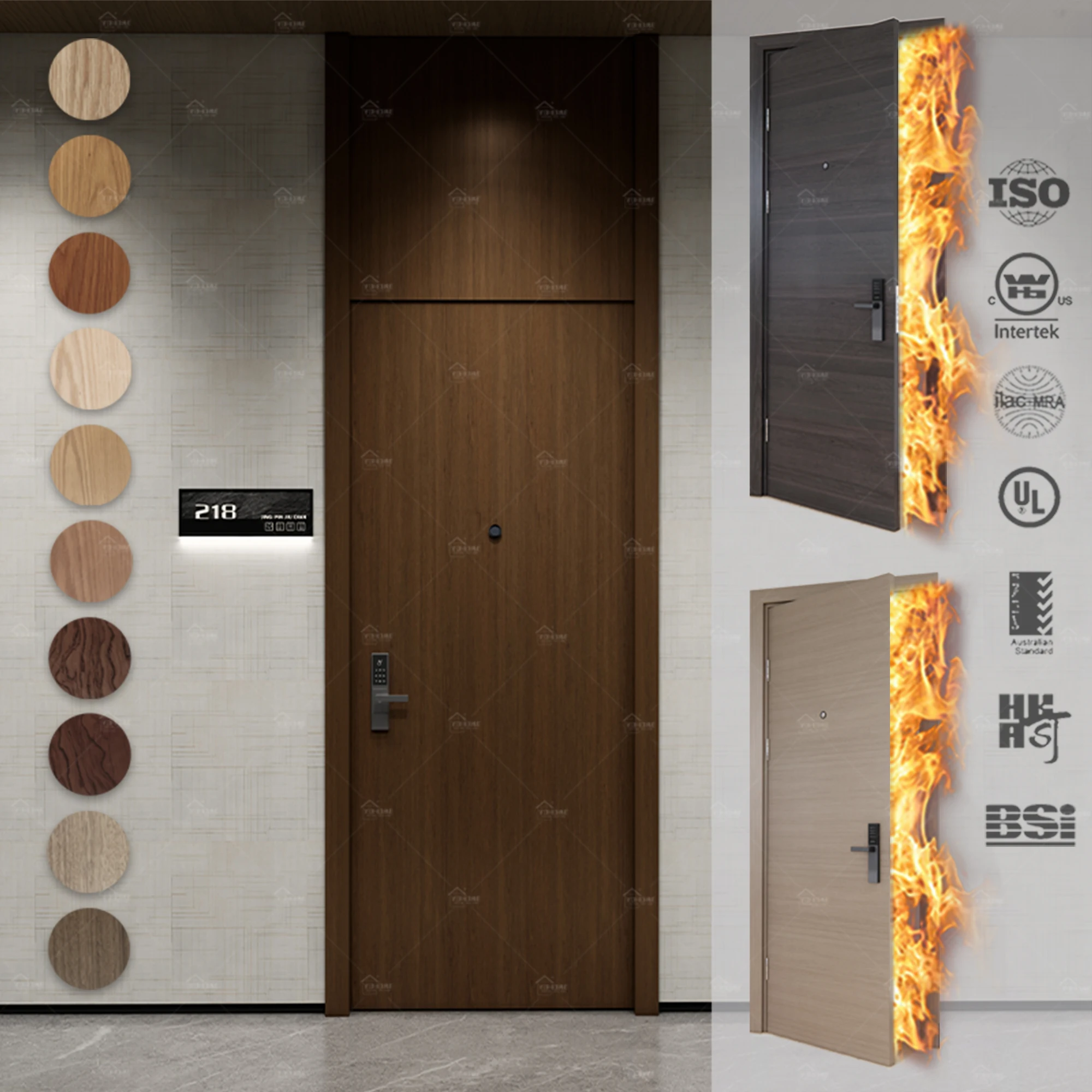 England Standard Hotel Wood Fire Doors Interior Security Wooden Fireproof Doors Prehung Modern 60 Minute Fire Rated Timber Door