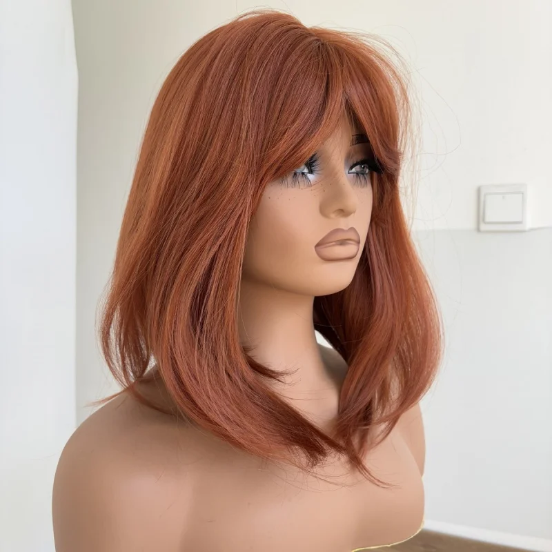 

Short Straight Heat Resistant Hair Soft Copper Red Cosplay Party Wigs With Bangs