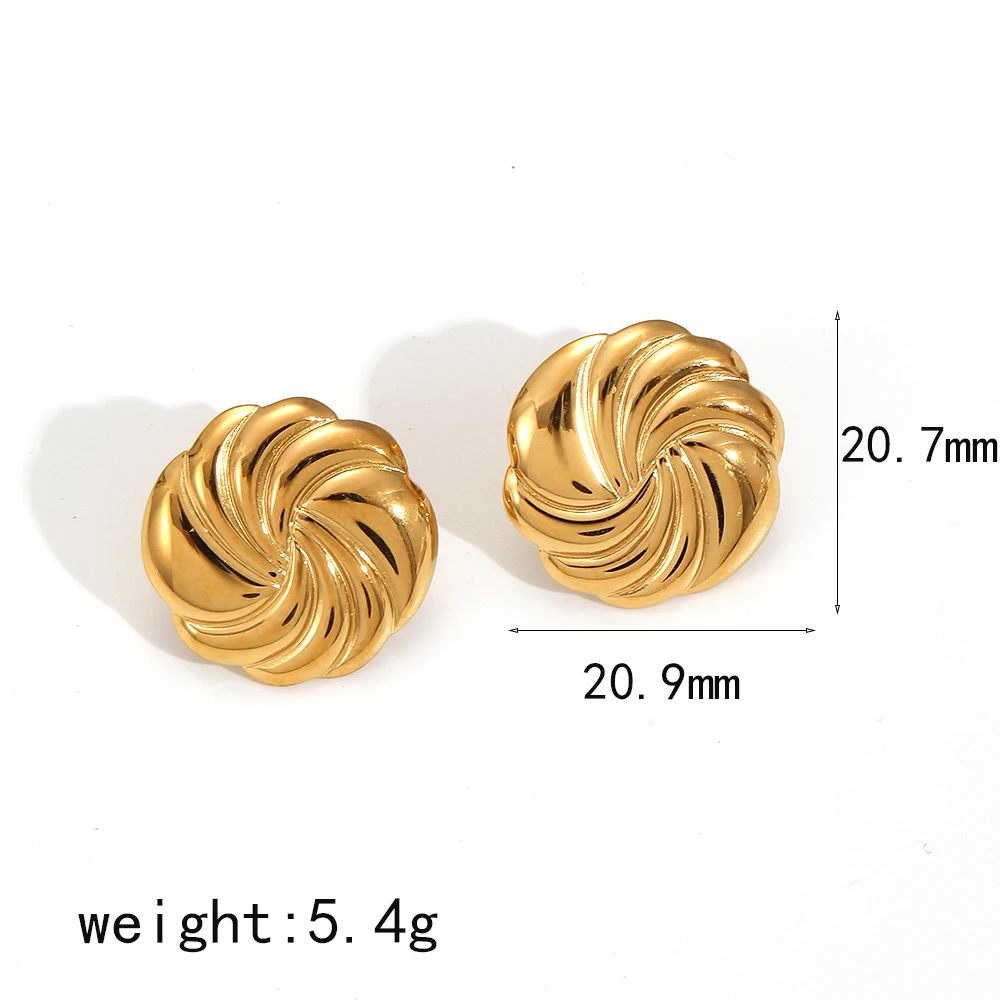 Vintage Round Irregular Twisted Stripe Stud Earrings for Women Gold Plated Stainless Steel Daily Jewelry